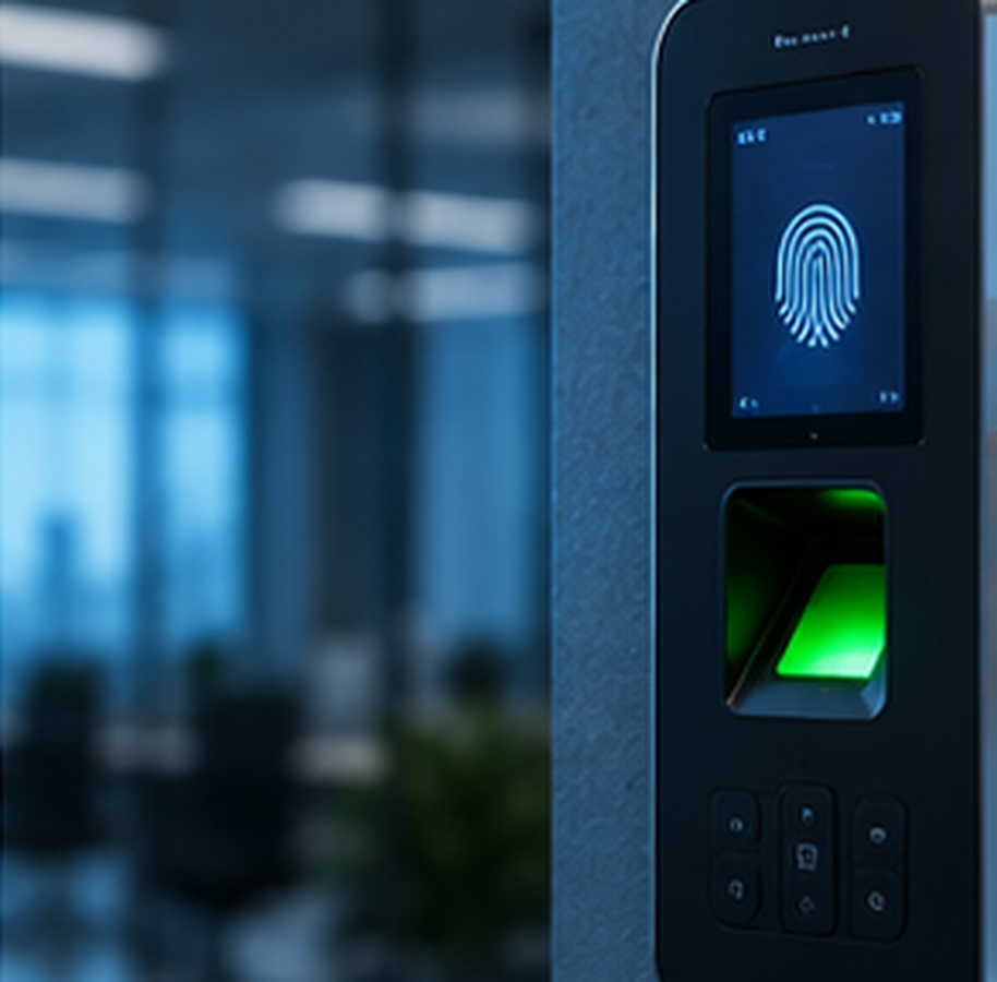 Biometric reader and employee attendance illustration
